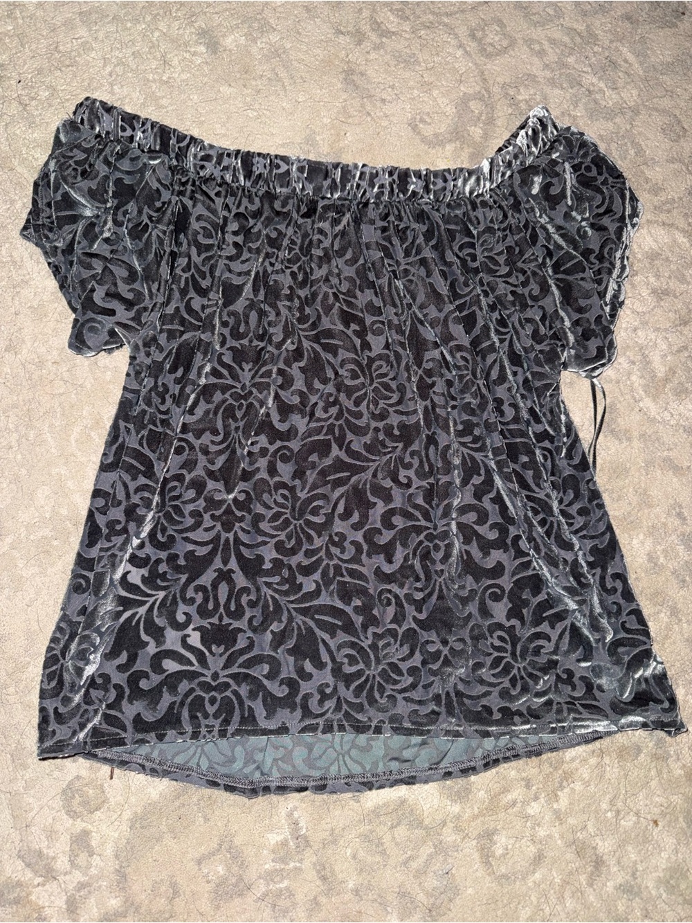 Hollister Black and Gray Off-Shoulder Burnout Velvet Top